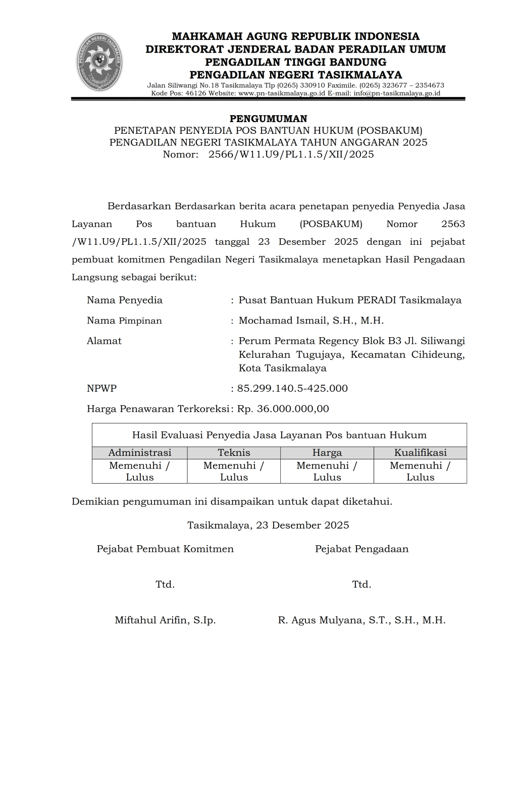 PENGUMUNAN pemenang POSBANKUM 001